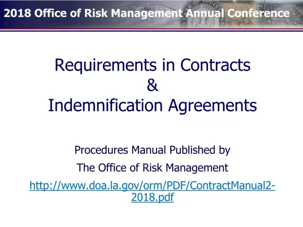Requirements in Contracts &amp; Indemnification Agreements