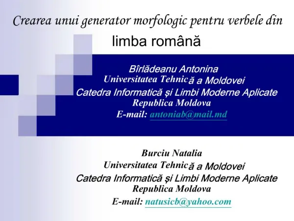 Crearea unui generator morfologic pentru verbele din limba rom na