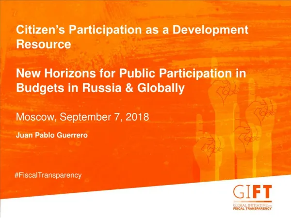 Citizen’s Participation as a Development Resource New Horizons for Public Participation in