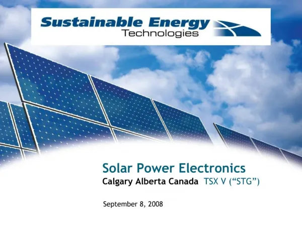 Solar Power Electronics Calgary Alberta Canada TSX V STG