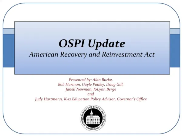 OSPI Update American Recovery and Reinvestment Act