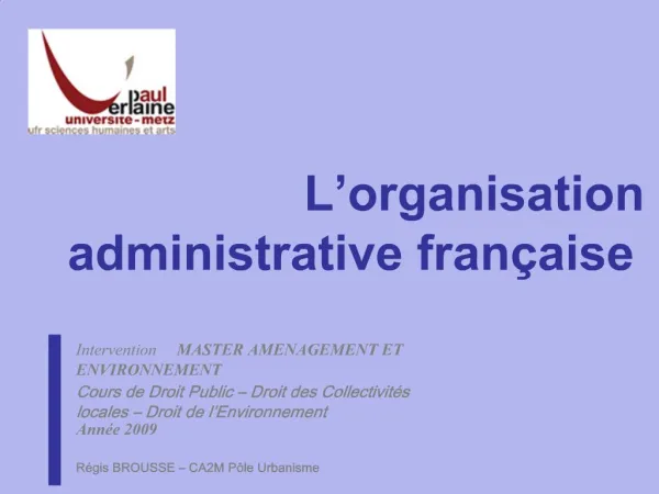 L organisation administrative fran aise