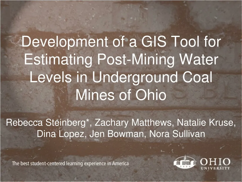 development of a gis tool for estimating post mining water levels in underground coal mines of ohio