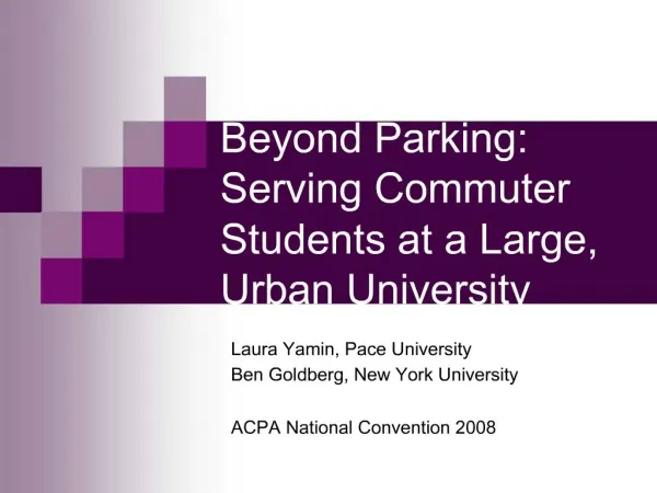 Beyond Parking: Serving Commuter Students at a Large, Urban University