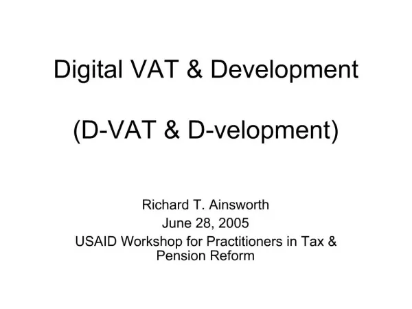 Digital VAT Development D-VAT D-velopment