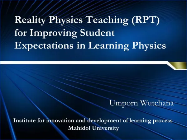 Reality Physics Teaching RPT for Improving Student Expectations in Learning Physics