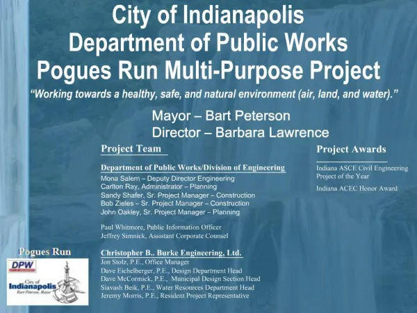 City of Indianapolis Department of Public Works Pogues Run Multi-Purpose Project