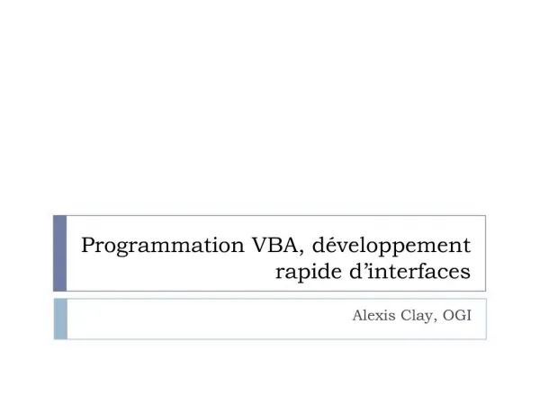 Programmation VBA, d veloppement rapide d interfaces