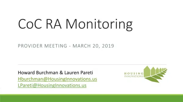 CoC RA Monitoring