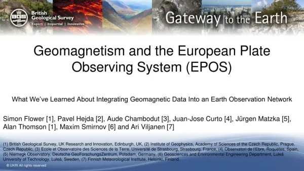 Geomagnetism and the European Plate Observing System ( EPOS)