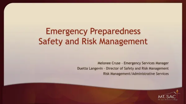 Emergency Preparedness Safety and Risk Management