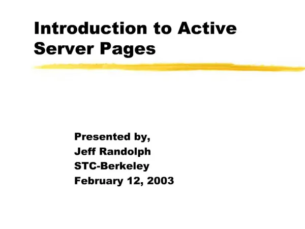 Introduction to Active Server Pages