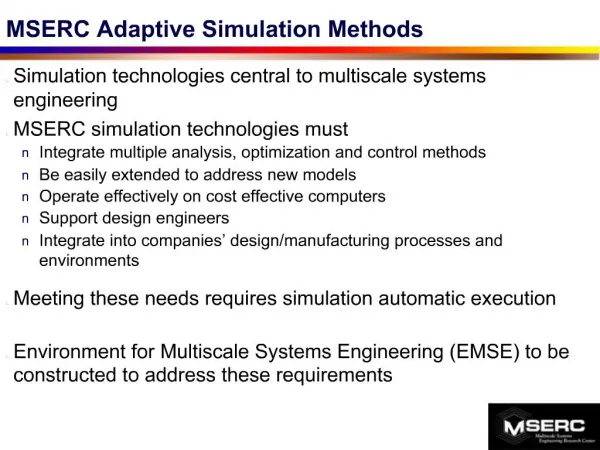 MSERC Adaptive Simulation Methods