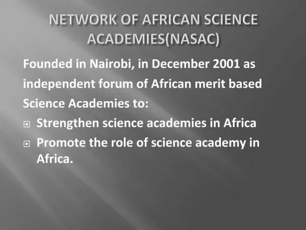 NETWORK OF AFRICAN SCIENCE ACADEMIESNASAC