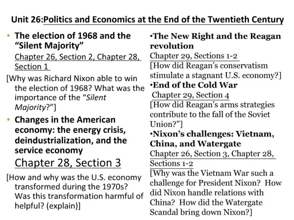 Unit 26:Politics and Economics at the End of the Twentieth Century