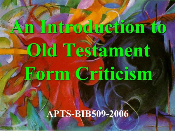 An Introduction to Old Testament Form Criticism