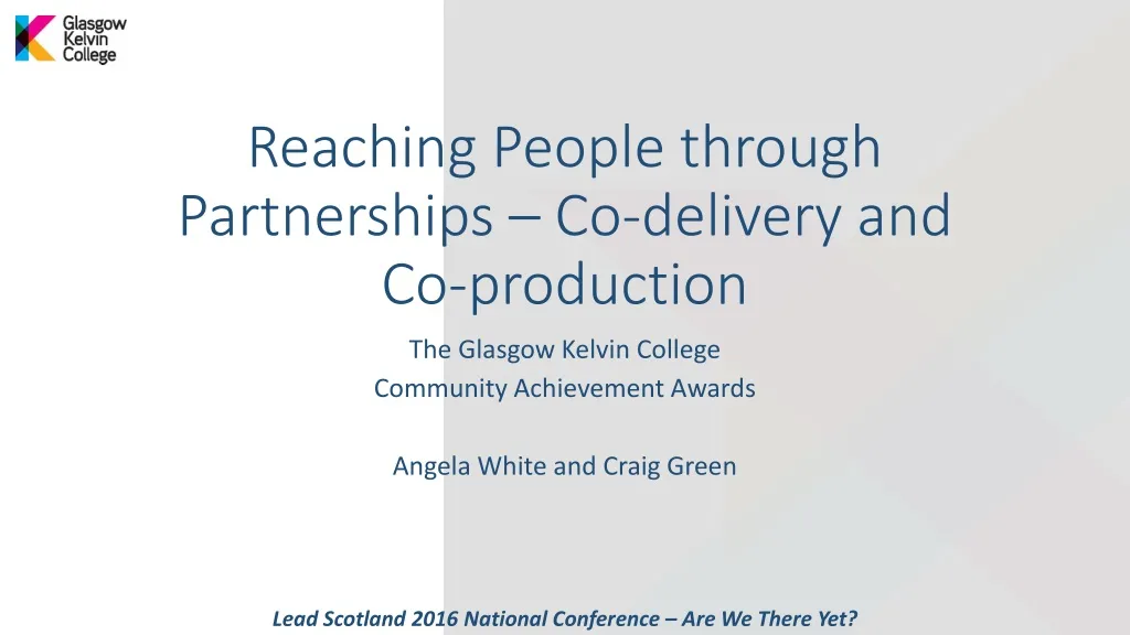 reaching people through partnerships co delivery and co production