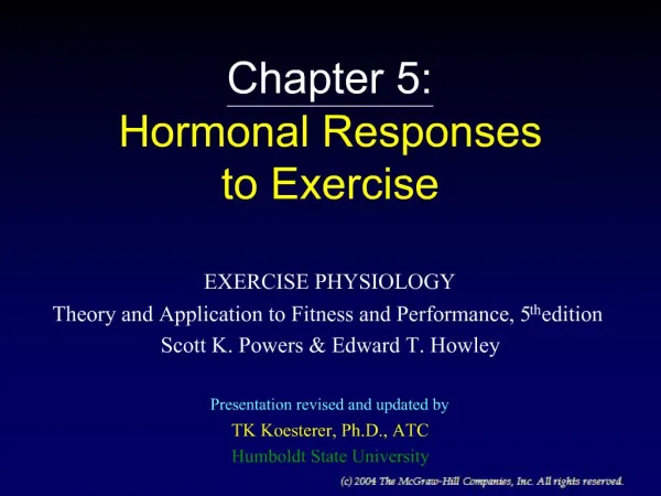 Chapter 5: Hormonal Responses to Exercise