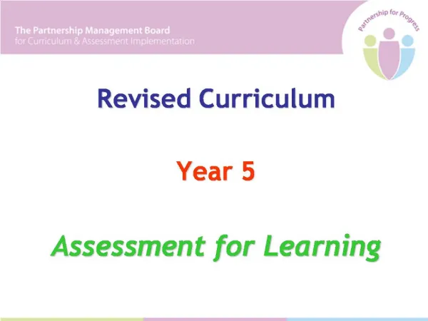 Revised Curriculum Year 5 Assessment for Learning