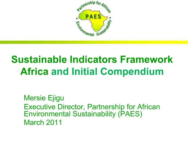 Sustainable Indicators Framework Africa and Initial Compendium