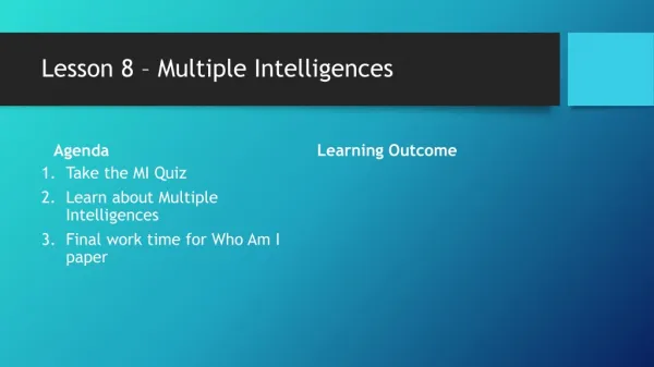 Lesson 8 – Multiple Intelligences
