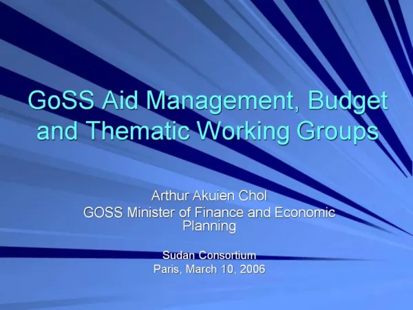GoSS Aid Management, Budget and Thematic Working Groups