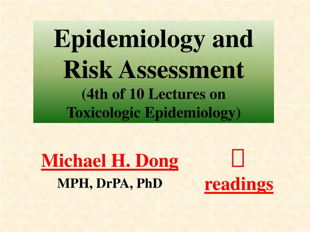epidemiology and risk assessment