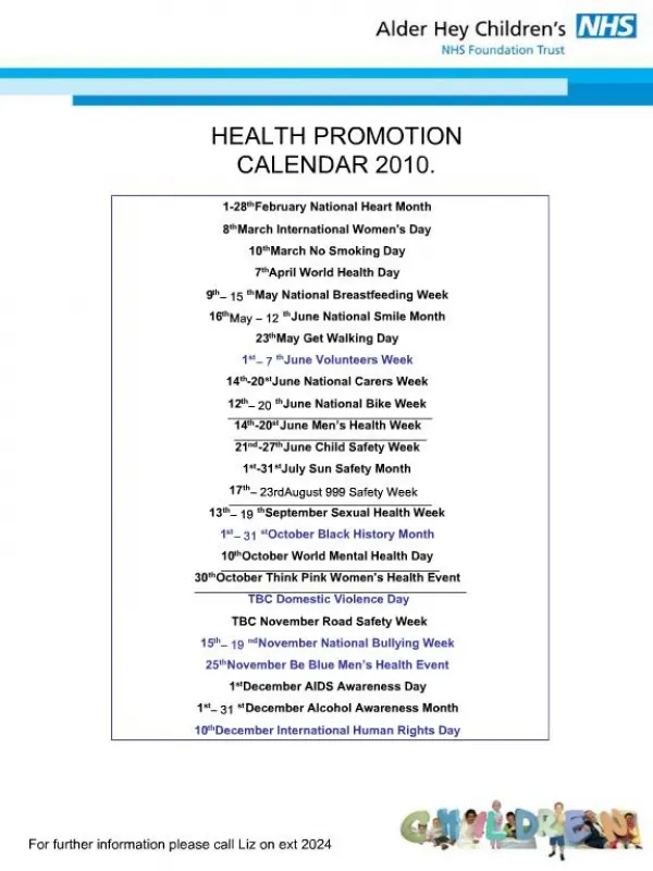 HEALTH PROMOTION CALENDAR 2010.