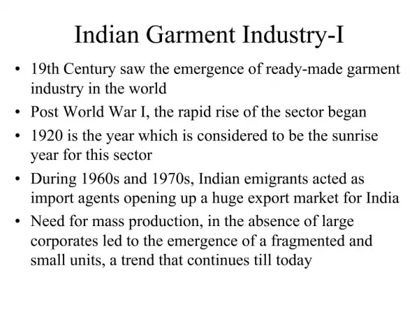 Indian Garment Industry-I