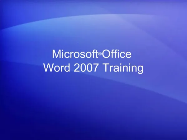 Microsoft Office Word 2007 Training