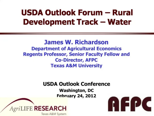 USDA Outlook Forum Rural Development Track Water