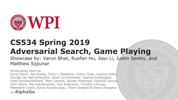 CS534 Spring 2019 Adversarial Search, Game Playing