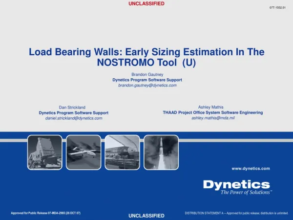 Load Bearing Walls: Early Sizing Estimation In The NOSTROMO Tool (U)