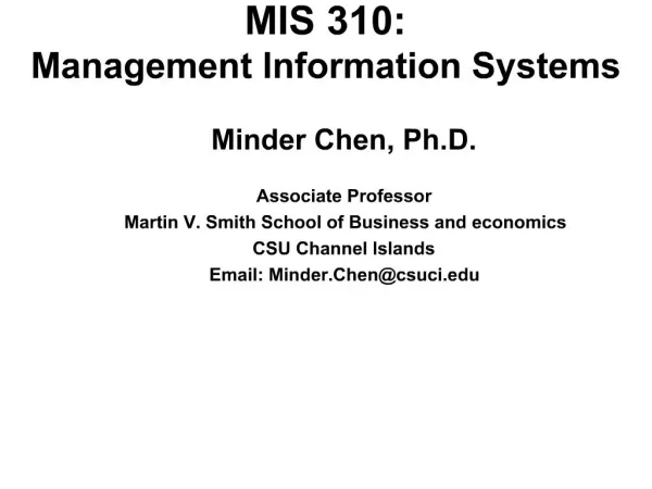 MIS 310: Management Information Systems