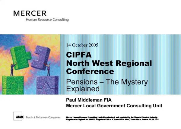 CIPFA North West Regional Conference Pensions The Mystery Explained