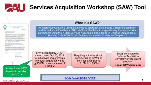 Services Acquisition Workshop (SAW) Tool
