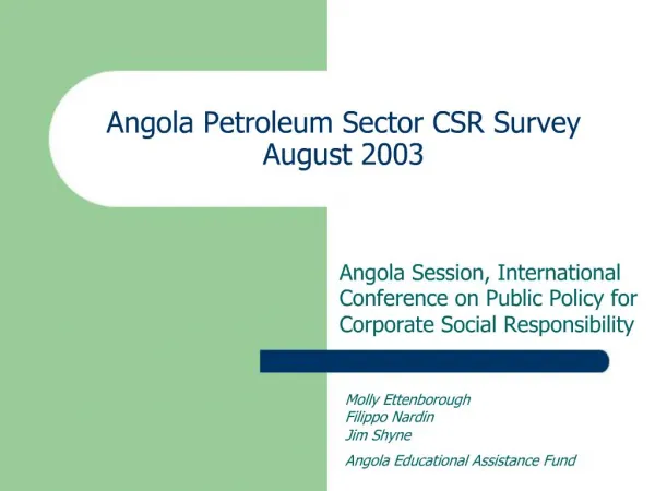 Angola Petroleum Sector CSR Survey August 2003
