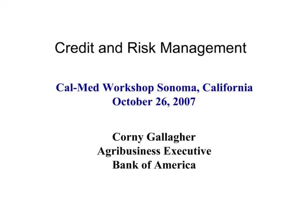 Credit and Risk Management