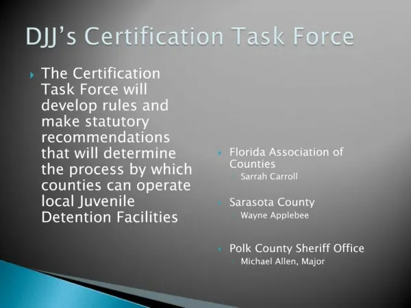 DJJ s Certification Task Force
