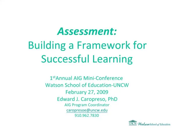 Assessment: Building a Framework for Successful Learning