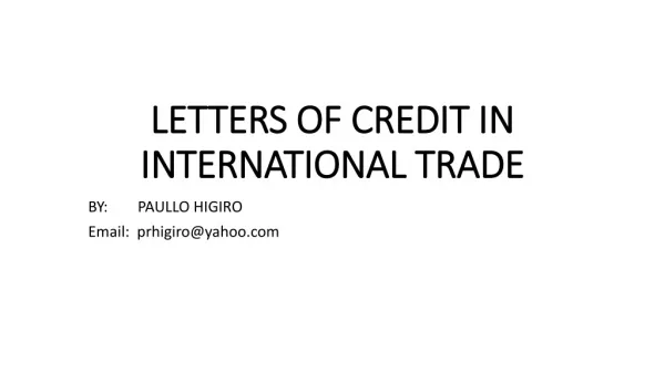 LETTERS OF CREDIT IN INTERNATIONAL TRADE