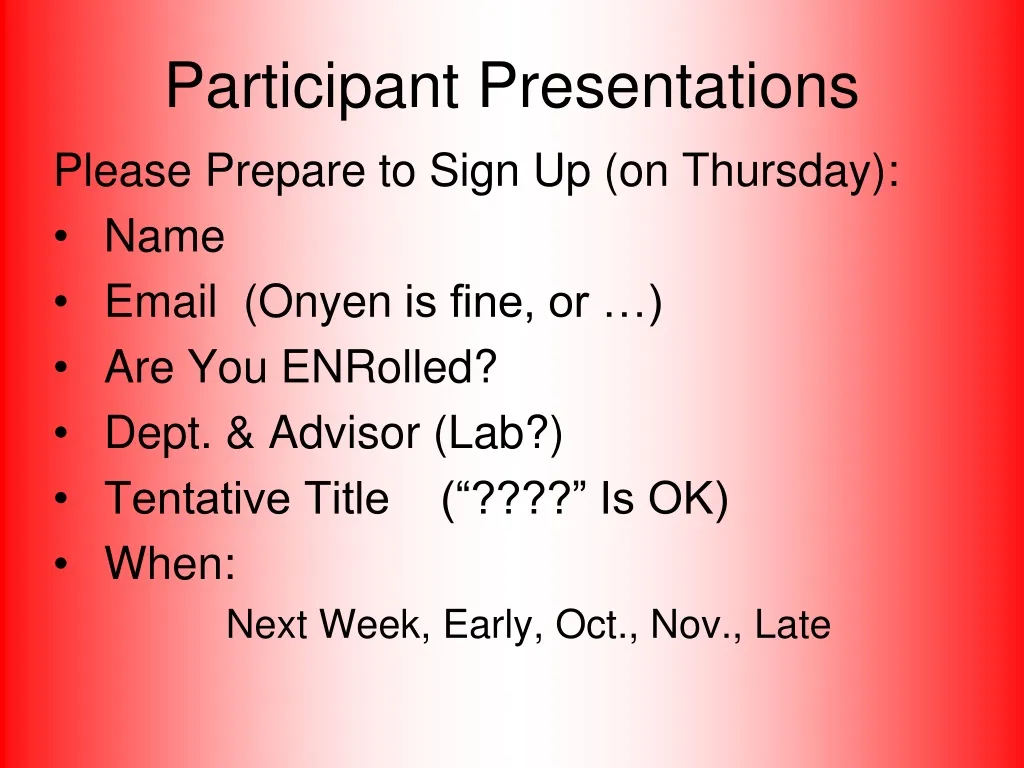 participant presentations