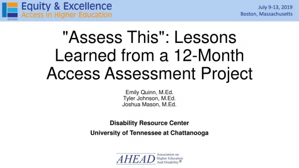 &quot;Assess This&quot;: Lessons Learned from a 12-Month Access Assessment Project