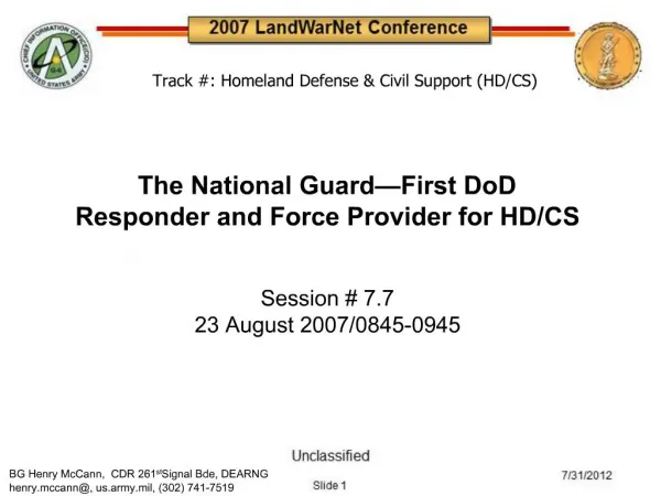 The National Guard First DoD Responder and Force Provider for HD