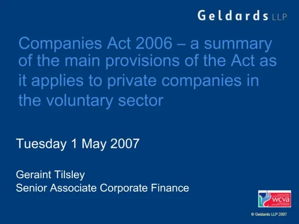 Companies Act 2006 a summary of the main provisions of the Act as it applies to private companies in the voluntary sec