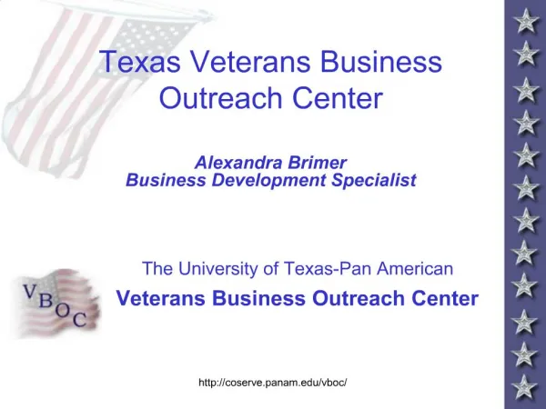 Texas Veterans Business Outreach Center Alexandra Brimer Business Development Specialist