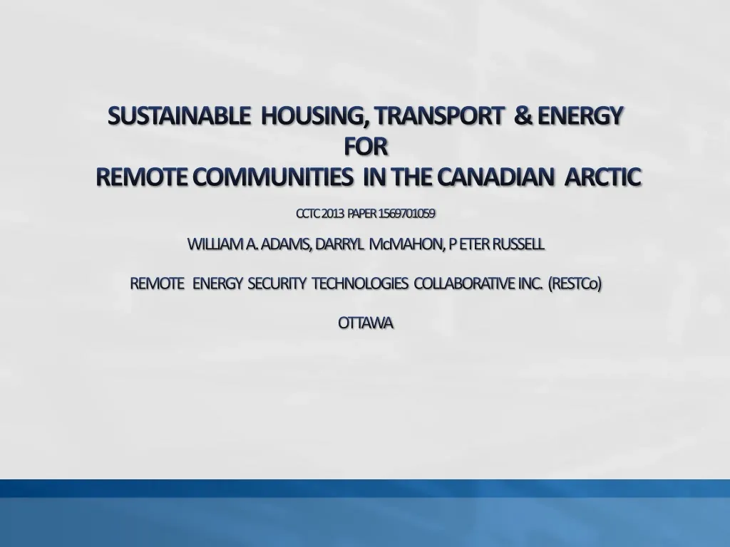 sustainable housing transport energy for remote
