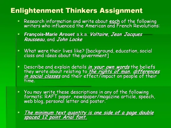 Enlightenment Thinkers Assignment