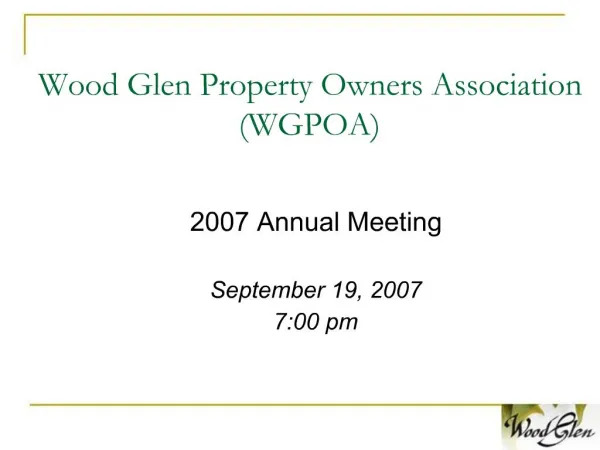 Wood Glen Property Owners Association WGPOA