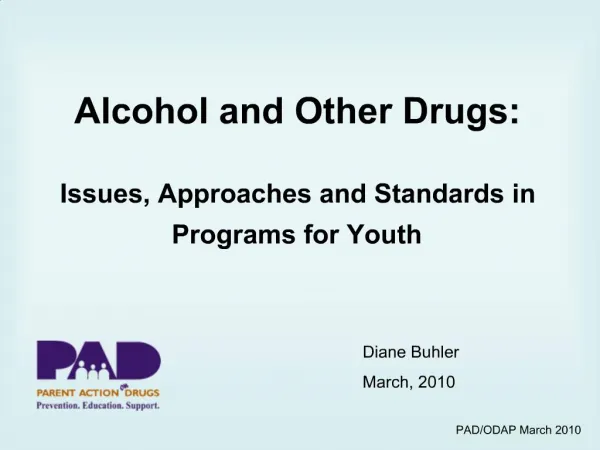 Alcohol and Other Drugs: Issues, Approaches and Standards in Programs for Youth